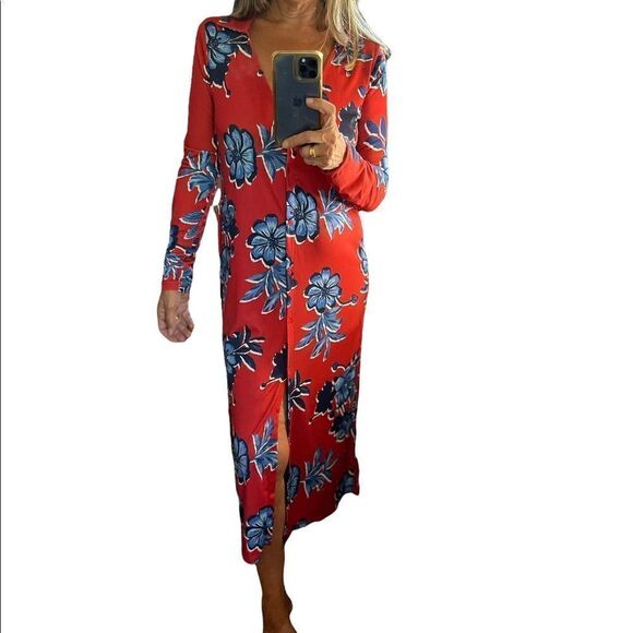 Zara Floral Buttons Down Long Sleeves Self Tie Midi Dress.Size S - Picture 3 of 16